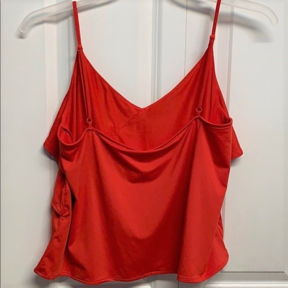 H&M Red V Neck Spaghetti Strap Stretch Ruffle Tank Top Size M - Picture 4 of 5